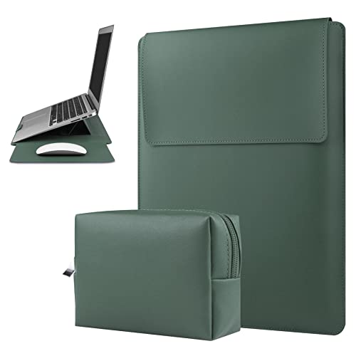 HoYiXi 13 Zoll Laptop Hülle Leder Tasche mit Ständer Kompatibel mit MacBook Air 13.3/13.6 M1 M2/MacBook Pro 13 2022-2016/Dell XPS 13/Surface Pro X/8/7 /6/5/Surface Laptop 13.5 Zoll, Grün von HoYiXi