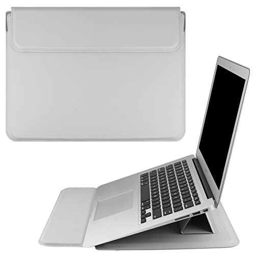 HoYiXi 15.6 Zoll Laptop Tasche PU Leder Hülle Leather Sleeve Kompatibel mit MacBook Pro 16 2021 & 2019 A2141/MacBook Pro 15/15.6'' ASUS Vivobook 15/Surface Laptop 3 Schutzhülle, Silber grau von HoYiXi