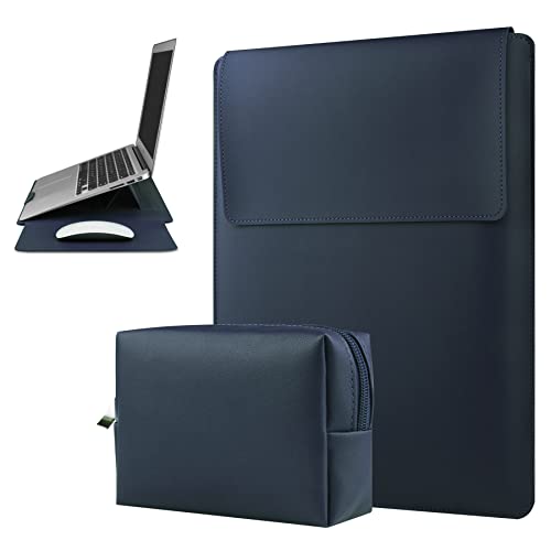 HoYiXi Laptop Hülle Kompatibel mit 15.3 Zoll MacBook Air M2 A2941 2023 Laptop Leder Tasche mit Ständer, Dunkelblau von HoYiXi