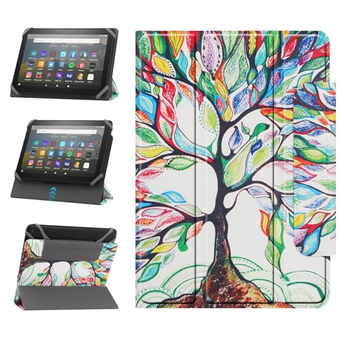HoYiXi Universal Hülle für 7-8 Zoll Samsung Galaxy Tab/Lenovo/PRITOM/Fire/Android Tablette Schutzhülle in Zwei Positionen verstellbar mit faltbarem Ständer - Baum von HoYiXi