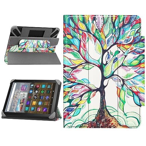 HoYiXi Universal Hülle für 7-8 Zoll Samsung Galaxy Tab/Lenovo/PRITOM/Fire Tablette Universal Schutzhülle mit faltbarem Ständer für 7-8” Tablette - Baum von HoYiXi