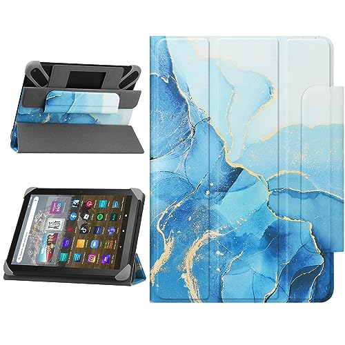 HoYiXi Universal Hülle für 7-8 Zoll Samsung Galaxy Tab/Lenovo/PRITOM/Fire Tablette Universal Schutzhülle mit faltbarem Ständer für 7-8” Tablette - Blau Marmor von HoYiXi