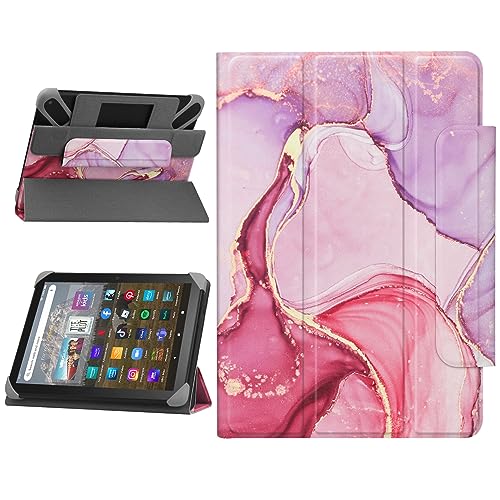HoYiXi Universal Hülle für 7-8 Zoll Samsung Galaxy Tab/Lenovo/PRITOM/Fire Tablette Universal Schutzhülle mit faltbarem Ständer für 7-8” Tablette - Rosa Marmor von HoYiXi