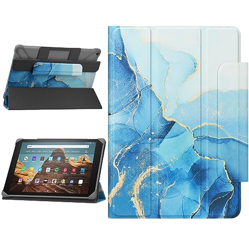 HoYiXi Universal Hülle für 9-11 Zoll Samsung Galaxy Tab/Lenovo/PRITOM/Fire Tablette mit faltbarem Ständer Schutzhülle für 9 10.1 11” Tablette - Blau Marmor von HoYiXi