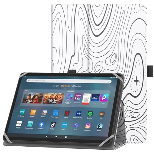 HoYiXi Universelle Hülle für 10-11 Zoll Tablette Fire Max 11 2023/11" Lenovo Tab P11 mit Ständer Folio und Handschlaufe Schutzhülle für 10"-11" Samsung Lenovo Android Tablette -Bergweiß von HoYiXi
