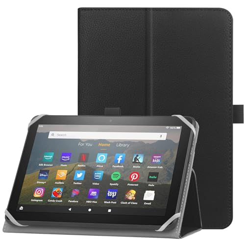 HoYiXi Universelle Hülle für 7-8 Zoll Tablette Fire HD 8 /Fire HD 8 Plus mit Ständer Folio und Handschlaufe Schutzhülle für 7"-8" Samsung Lenovo Android Tablette -Black von HoYiXi