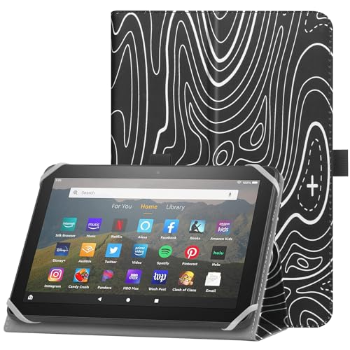 HoYiXi Universelle Hülle für 7-8 Zoll Tablette Fire HD 8 /Fire HD 8 Plus mit Ständer Folio und Handschlaufe Schutzhülle für 7"-8" Samsung Lenovo Android Tablette - Mountain Black von HoYiXi