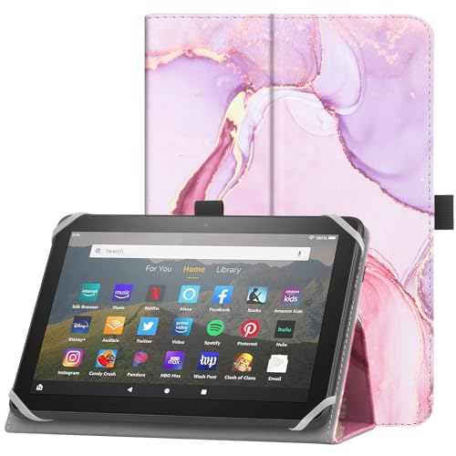 HoYiXi Universelle Hülle für 7-8 Zoll Tablette Fire HD 8 /Fire HD 8 Plus mit Ständer Folio und Handschlaufe Schutzhülle für 7"-8" Samsung Lenovo Android Tablette -pink von HoYiXi