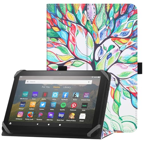 HoYiXi Universelle Hülle für 7-8 Zoll Tablette Fire HD 8 2020/2022 & Fire HD 8 Plus 2020/2022 mit Ständer Folio und Handschlaufe Schutzhülle für 7"-8" Samsung Lenovo Android Tablette - Baum von HoYiXi