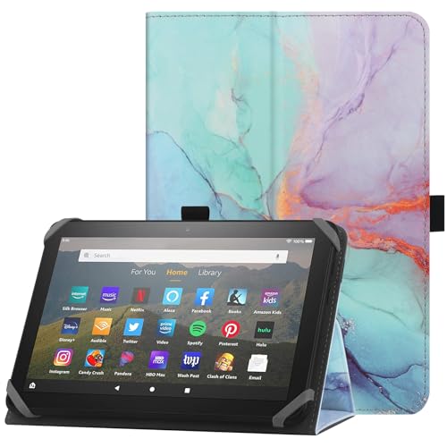 HoYiXi Universelle Hülle für 7-8 Zoll Tablette Fire HD 8 2020/2022 & Fire HD 8 Plus 2020/2022 mit Ständer Folio und Handschlaufe Schutzhülle für 7"-8" Samsung Lenovo Android Tablette - Blau Marmor von HoYiXi