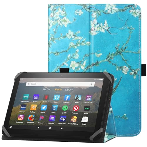 HoYiXi Universelle Hülle für 7-8 Zoll Tablette Fire HD 8 2020/2022 & Fire HD 8 Plus 2020/2022 mit Ständer Folio und Handschlaufe Schutzhülle für 7"-8" Samsung Lenovo Android Tablette - Blume von HoYiXi