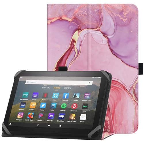 HoYiXi Universelle Hülle für 7-8 Zoll Tablette Fire HD 8 2020/2022 & Fire HD 8 Plus 2020/2022 mit Ständer Folio und Handschlaufe Schutzhülle für 7"-8" Samsung Lenovo Android Tablette - Rosa Marmor von HoYiXi