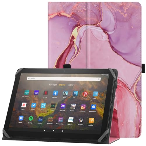 HoYiXi Universelle Hülle für 9-10,1 Zoll Tablette Fire HD 10 2021/2023 & Fire HD 10 Plus 2021/2023 mit Ständer und Handschlaufe Schutzhülle für 9"-10,1" Samsung Lenovo Android Tablette - Rosa Marmor von HoYiXi