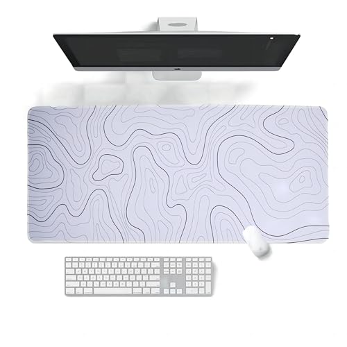 HoaaiGo Gaming Mauspad Schreibtisch Matte-800×300×3 MM-Großes Rutschfester Computer Mauspad/Tastatur Matte, Erweitertes Tischunterlage Schreibtisch Pad für PC/Gamer/Laptop/Büro/Zuhause (Gelände Weiß) von HoaaiGo