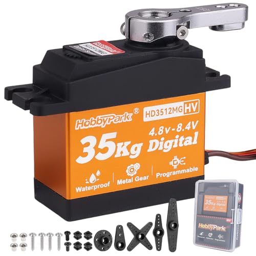 HobbyPark Wasserdichter 35 kg Servomotor mit hohem Drehmoment, Metallgetriebe, digitaler Servo mit Hupenarmen für 1/8 1/10 1/12 RC Crawler RC Truck RC Auto Roboter DIY Steuerwinkel 180 ° von HobbyPark