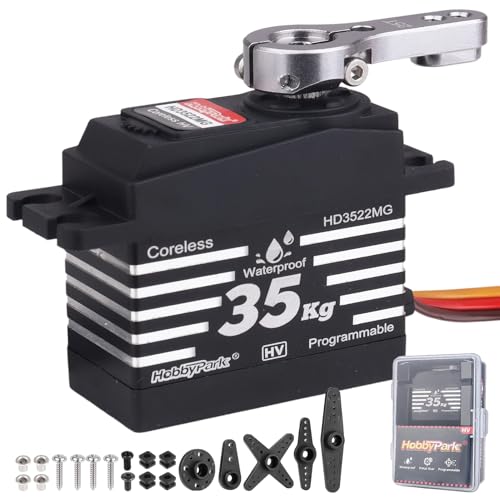 HobbyPark Wasserdichter 35 kg Servomotor mit hohem Drehmoment, Metallgetriebe, digitaler Servo mit Hupenarmen für 1/8 1/10 1/12 RC Crawler RC Truck RC Auto Roboter DIY Steuerwinkel 180 ° von HobbyPark
