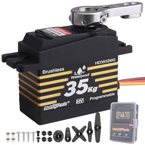 HobbyPark Wasserdichter 35 kg Servomotor mit hohem Drehmoment, Metallgetriebe, digitaler Servo mit Hupenarmen für 1/8 1/10 1/12 RC Crawler RC Truck RC Auto Roboter DIY Steuerwinkel 180 ° HobbyPark Wasserdichter 35 kg Servomotor mit hohem Drehmoment, Metallgetriebe, digitaler Servo mit Hupenarmen für 1/8 1/10 1/12 RC Crawler RC Truck RC Auto Roboter DIY Steuerwinkel 180 ° von HobbyPark