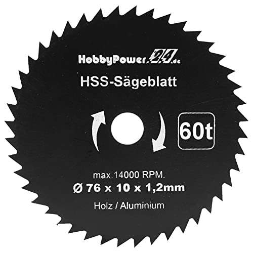 1 Stück HSS Kreissägeblatt 76 x 10 mm 60 Zähne Sägeblatt Neu für Mini Handkreissäge Tauchsäge Kreissäge von HobbyPower24