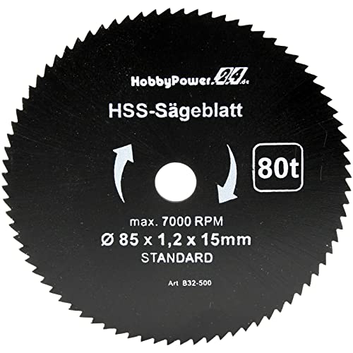 HSS Sägeblatt Ø 85 x 15 mm 80 Zähne Kreissägeblatt Kreissäge Handkreissäge für Holz, Kunststoff, Alu, Messing kompatibel mit Makita HS301DZ Akku HSS Sägeblatt Ø 85 x 15 mm 80 Zähne Kreissägeblatt Kreissäge Handkreissäge für Holz, Kunststoff, Alu, Messing kompatibel mit Makita HS301DZ Akku von HobbyPower24