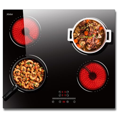 Hobsir hob Glaskeramikkochfeld 4 Zonen Kochfelder Sensor-touch Control Kochfeld Autark 60cm, 6000W, 9 Leistungsstufe, verkabelt, kein Stecker von Hobsir hob