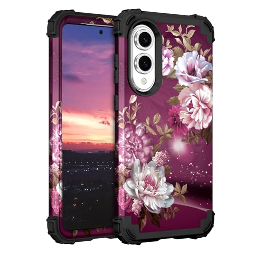 Hocase Hybrid-Schutzhülle für Samsung Galaxy S25 Edge (6,7 Zoll) 2025, robust, stoßfester Schutz, weicher Silikongummi und Hartplastik, Blumen-Design in Königsviolett von Hocase