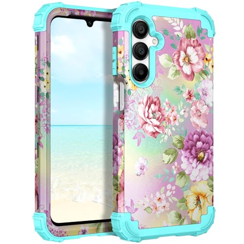 Hocase Schutzhülle für Galaxy A16 5G, strapazierfähig, stoßfest, weicher Silikon-Gummi und Hartplastik, Hybrid-Schutzhülle für Samsung Galaxy A16 5G (6,7 Zoll) 2025, Lila/Rosa Blumen von Hocase