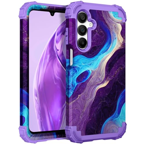 Hocase Schutzhülle für Galaxy A16 5G, strapazierfähig, stoßfest, weicher Silikon-Gummi und Hartplastik, Hybrid-Schutzhülle für Samsung Galaxy A16 5G (6,7 Zoll) 2025, blau-violetter Marmor von Hocase