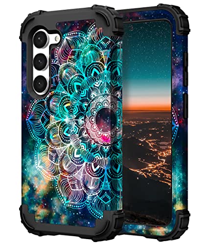 Hocase Schutzhülle für Galaxy S23, stoßfest, strapazierfähig, weicher Silikon-Gummi-Stoßfänger + Hartplastik-Hybrid-Schutzhülle für Samsung Galaxy S23 (6,1 Zoll Display) 2023 – Mandala in Galaxy von Hocase