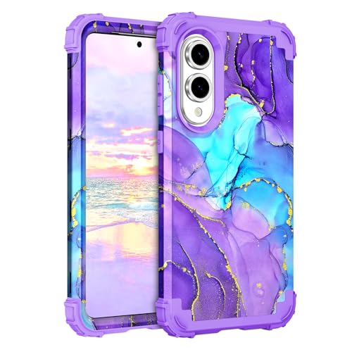 Hocase Schutzhülle für Galaxy S25 Edge, strapazierfähig, stoßfester Schutz, weicher Silikongummi + Hartplastik, Hybrid-Schutzhülle für Samsung Galaxy S25 Edge (6,7 Zoll) 2025, wenn Lila auf Blau von Hocase
