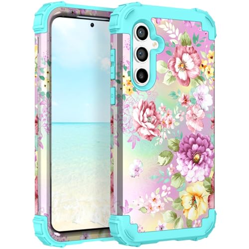 Hocase Schutzhülle für Galaxy S25 Plus, stoßfest, strapazierfähig, weicher Silikon-Gummi-Stoßfänger + Hartplastik, Hybrid-Schutzhülle für Samsung Galaxy S25 Plus (6,7 Zoll) 2025, lila/rosa Blumen von Hocase