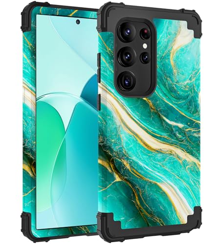 Hocase Schutzhülle für Galaxy S25 Ultra, stoßfest, robuster Hartplastik + weicher Silikon-Gummi, Hybrid-Schutzhülle für Samsung Galaxy S25 Ultra 17,5 cm (6,9 Zoll) 2025, Smaragdgrün von Hocase