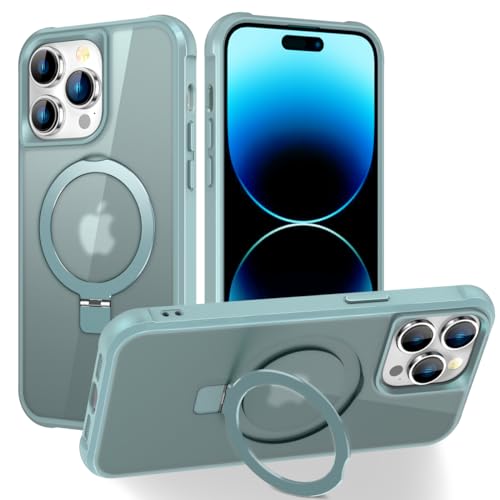 Hocase Schutzhülle für iPhone 14 Pro Max, mit magnetischem Ringständer [kompatibel mit MagSafe] [Schutz in Militärqualität], schlanke, stoßfeste, durchscheinende Schutzhülle, mattes Grün von Hocase
