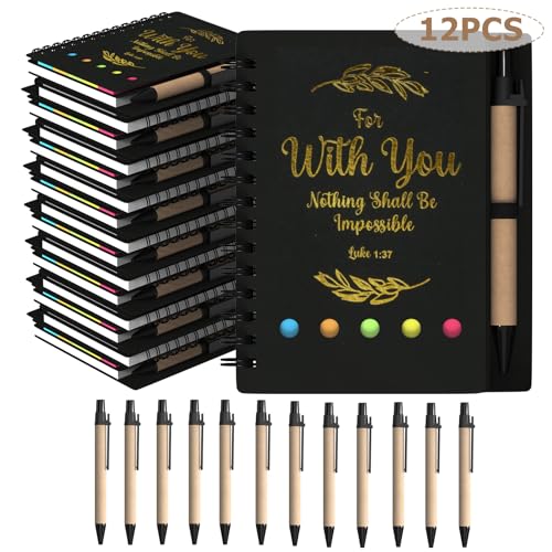 HochoLii Spiral Notebooks 12 pack, Christian Gifts Bulk Include Spiral Notebook and Bible Ballpoint Pen Prayer Journal Religious Party Favors God Scripture Notepad for Women Church Family (Black) von HochoLii