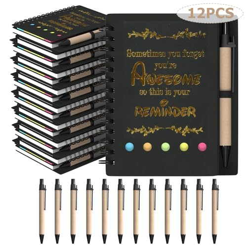 HochoLii Spiral Notebooks 12 pcs,Thank You Gifts Inspirational Journals with Retractable Paper Pens Bulk Encouragement Notepad for School Teacher Employee(Awesome Sign, Black) von HochoLii