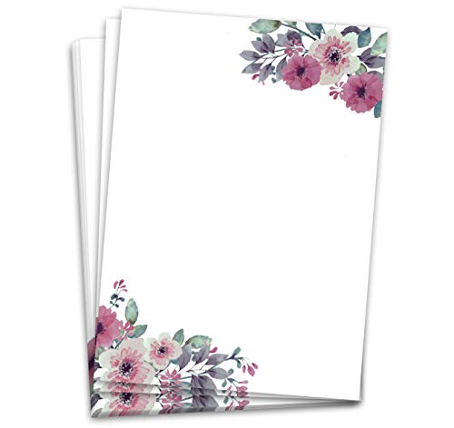 Briefpapier (60 Blatt, DINA4) Designpapier Aquarell-Vintage-Blumen Briefbögen (Blumen) von Hochzeit DIY