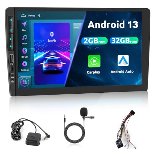 【2+32G】 Hodozzy Drahtlos Carplay Android Auto Android Autoradio 2 Din mit Navi/WiFi, 9 Zoll 1080P Touchcreen, Car Stereo Bluetooth mit Mirror Link/USB/Type-c/HiFi/RDS/FM+ISO Adapterkabelbaum+Mikrofon von Hodozzy
