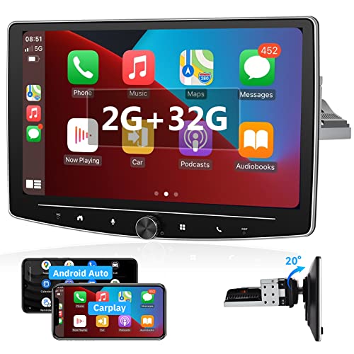 【2+32G】 Hodozzy Wireless Carplay Android Auto Android Autoradio 1 Din Bluetooth 10 Zoll Swinging Touchscreen Physikalische Tasten mit Navi/WiFi/USB/HiFi/FM RDS/SWC+Rückfahrkamera+ISO Adapter von Hodozzy