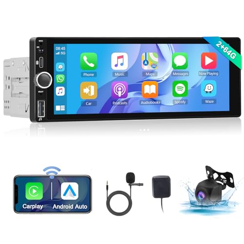 【2+64G】 Hodozzy Apple Carplay Android 1 Din Autoradio mit 6,86 Zoll Touchscreen, Autoradio Bluetooth mit Android Auto GPS WiFi Mirror Link mit RDS/FM/USB/TF mit Rückfahrkamera von Hodozzy