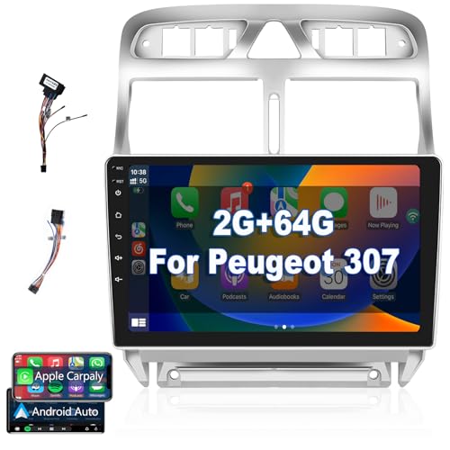 【2+64G】 Hodozzy Carplay Android Autoradio für Peugeot 307 2002-2013,Autoradio mit Navi/WiFi/HiFi/RDS Radio/2 USB/SWC,9 Zoll Touchscreen Autoradio Bluetooth von Hodozzy
