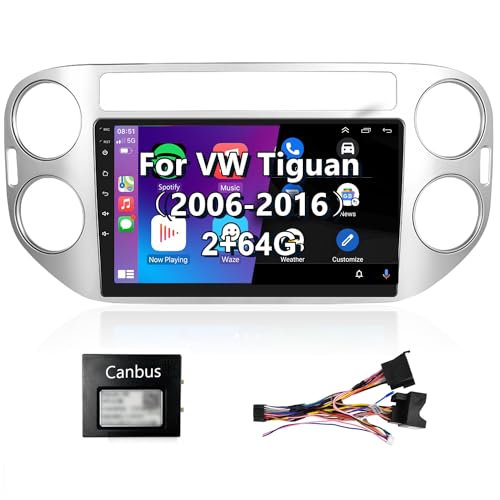 【2+64G】 Hodozzy Carplay Autoradio für Tiguan 2010-2015,9 Zoll Touchcreen Android Autoradio Bluetooth freisprecheinrichtung mit Android Auto/GPS/WiFi/FM/RDS/HiFi/USB+Canbus von Hodozzy