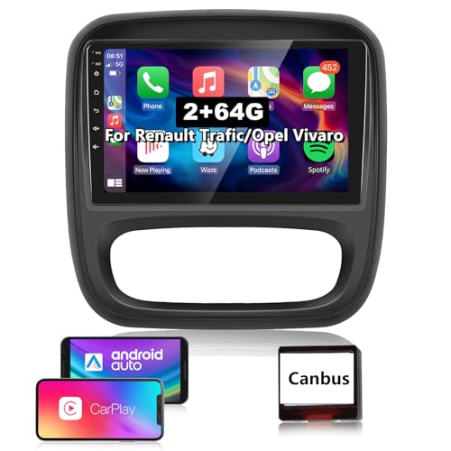 【2+64GB】 Hodozzy Carplay Android Auto Android Autoradio für Renault TRAFIC 2015-2019/Opel VIVARO 2014-2018 Autoradio Bluetooth mit 9 Zoll Touchcreen GPS/WiFi/FM/RDS/HiFi/USB+Canbus von Hodozzy