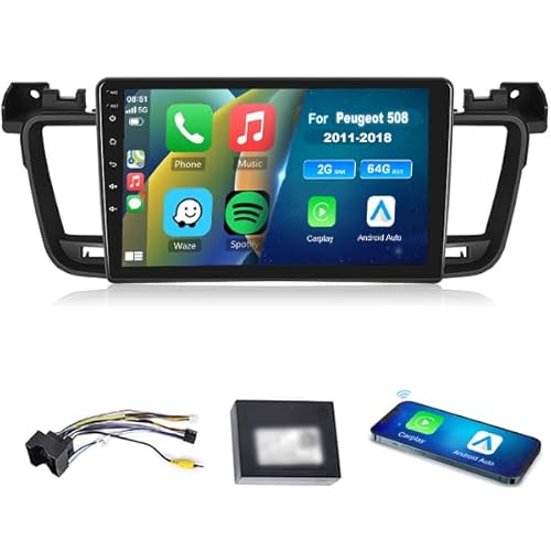 【2+64GB】 Hodozzy Carplay Android Autoradio für Peugeot 508 2012-2016,9 Zoll Touchcreen Autoradio Bluetooth Freisprecheinrichtung mit Android Auto/GPS/WiFi/FM/RDS/HiFi/USB+Canbus von Hodozzy