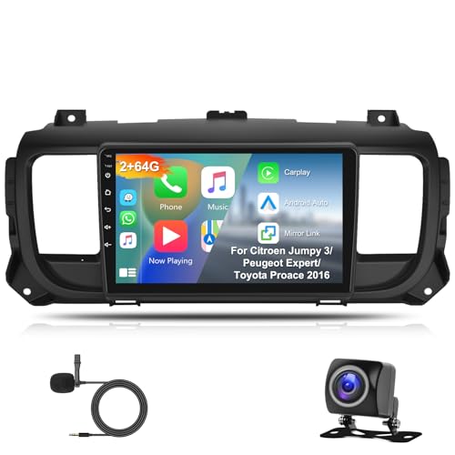 2G+64G Autoradio für Peugeot Expert/Toyota Proace/Citroen Jumpy 3 SpaceTourer 2016-2021 Carplay Android Auto,Hodozzy 9 Zoll Touchscreen mit Navi,Radio 2 Din WiFi Bluetooth HiFi FM/RDS Rückfahrkamera von Hodozzy