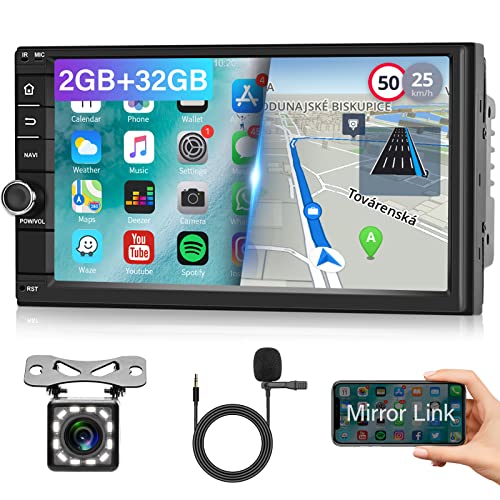 2GB+32GB Android Autoradio Doppel Din 7 Zoll Touchscreen Bildschirm GPS-Navigation, WiFi, Bluetooth Freisprecheinrichtung, 2 Din Car Stereo Mirror Link Android/iOS, FM-RDS-Radio, Rückfahrkamera, USB von Hodozzy