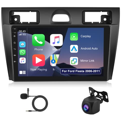 Android Autoradio für Ford Fiesta 2006-2011 Con Wireless Carplay Android Auto Mirror Link, 9 Zoll Touchscreen GPS Navigation Bluetooth WiFi FM RDS HiFi SWC, Rückfahrkamera Radio 2 Din für Ford Fiesta von Hodozzy