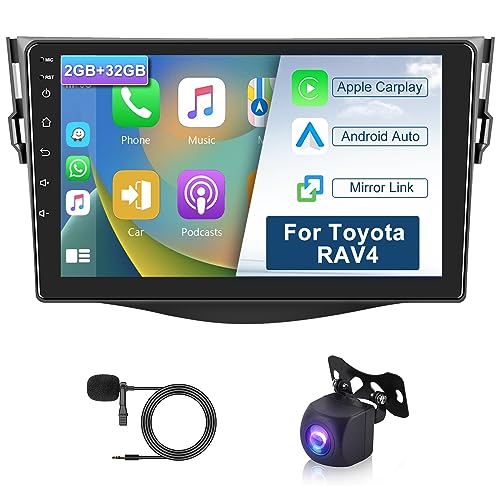 2GB 32GB Android Autoradio für Toyota RAV4 2007-2011 Radio Carplay Android Auto Mirror Link, 9 Zoll Touchscreen GPS Navigation Bluetooth WiFi FM RDS HiFi, Rückfahrkamera Radio 2 Din für Toyota RAV4 von Hodozzy