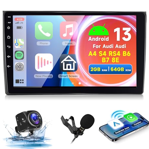 2GB 64GB Android Autoradio für Audi A4 S4 RS4 B6/B7 8E 2000-2008 Radio mit Wireless Carplay Android Auto Mirror Link, Hodozzy 9 Zoll Touchscreen Navi EQ Bluetooth WiFi FM/RDS Radio, Lenkradsteuerung von Hodozzy
