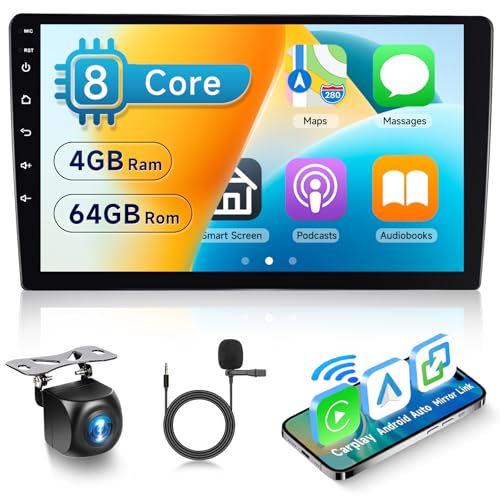 4G+64G Autoradio Android 8 Core 2 Din Bildschirm 9 Zoll IPS Touchscreen Autoradio mit Carplay Android Auto Mirror link DSP GPS Navi WiFi Bluetooth FM RDS Radio Doppel din App-Symbole Arrangieren von Hodozzy