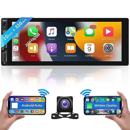 Android 13 2GB 32GB Wireless Carplay Autoradio 1 Din Android Auto, Radio Bluetooth 1 Din Bildschirm, Hodozzy 6,86 Zoll Touchscreen Autoradio GPS Navi/Wi-Fi/FM RDS Radio/USB AUX Eingang/EQ/SWC Kamera von Hodozzy