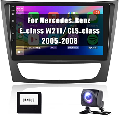 Android Autoradio für Mercedes-Benz E-Klasse W211/CLS-Klasse 2005-2008 Radio Carplay Android Auto, 9 Zoll Touchscreen mit GPS Navi WiFi Bluetooth HiFi FM RDS Radio für Mercedes-Benz mit Canbus von Hodozzy